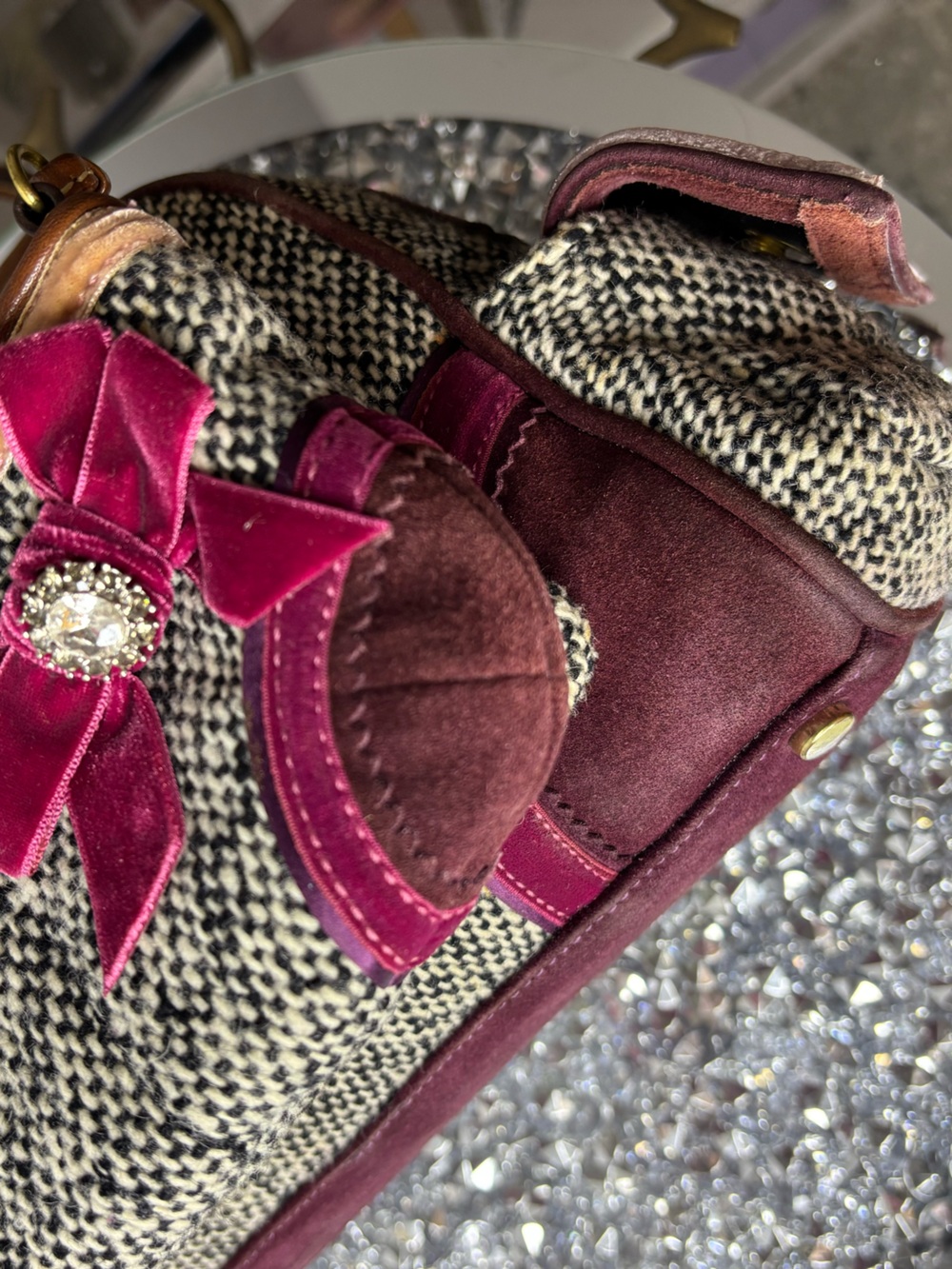 Coach 2005 vintage Soho Tweed Y2K Swarovski Bow satchel w/matching wristlet GUC - Picture 13 of 17